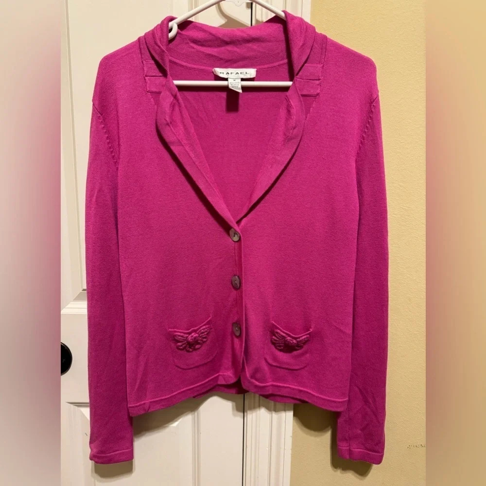 Rafael Pink Cardigan Floral Detail on Pockets Size M